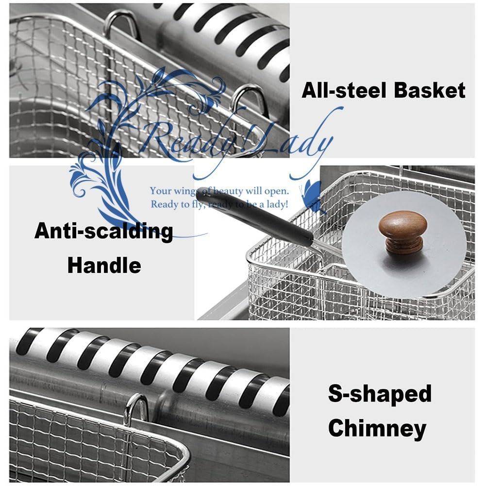 業務用フライヤー バスケットとオイルリターンパン付き大容量ガスフライヤー
