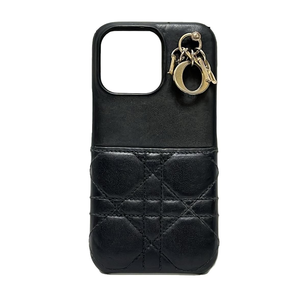 DIOR|ChristianDior ディオール|クリスチャンディオール 携帯電話ケース レディディオール|カナージュステッチ 黒 レザー