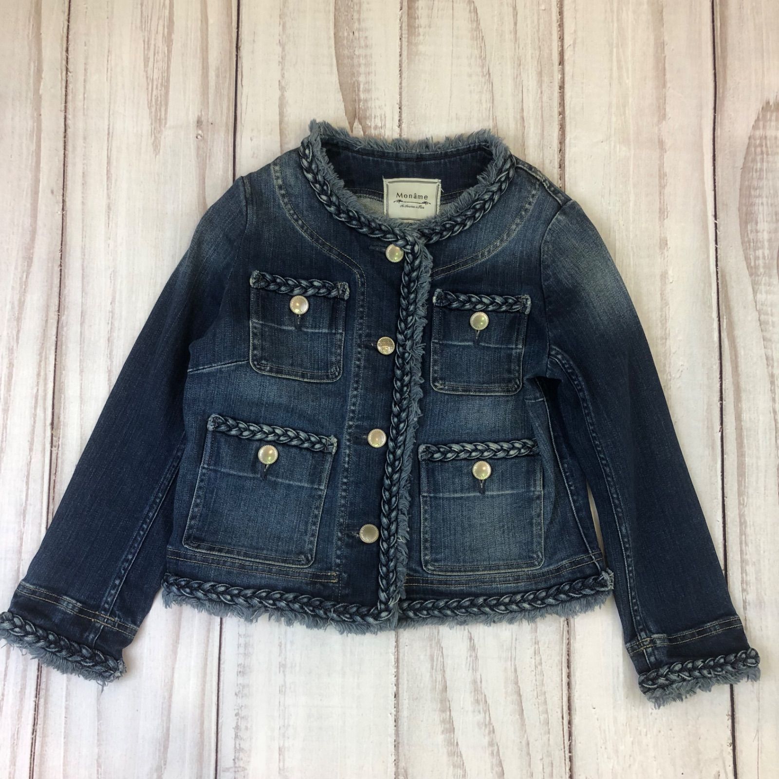 Moname フリンジデニムジャケット　美品‼️ Moname（モナーム）の「フリンジ クルーネック ジャケット