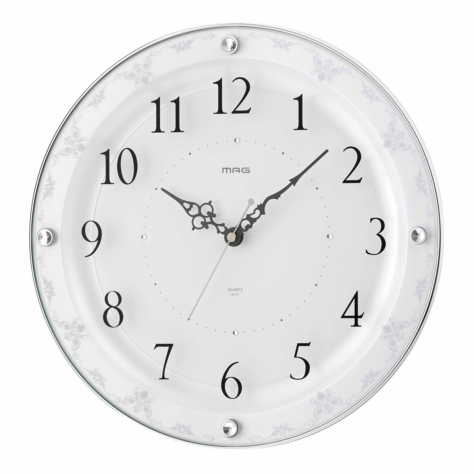 おしゃれ インテリア かわいい ラインストーン アナログ 直径32.0 夜間秒針停止 電波時計 ホワイト 壁掛け時計 アデル W-777 掛け時計 WH-Z MAG(マグ) ノア精密