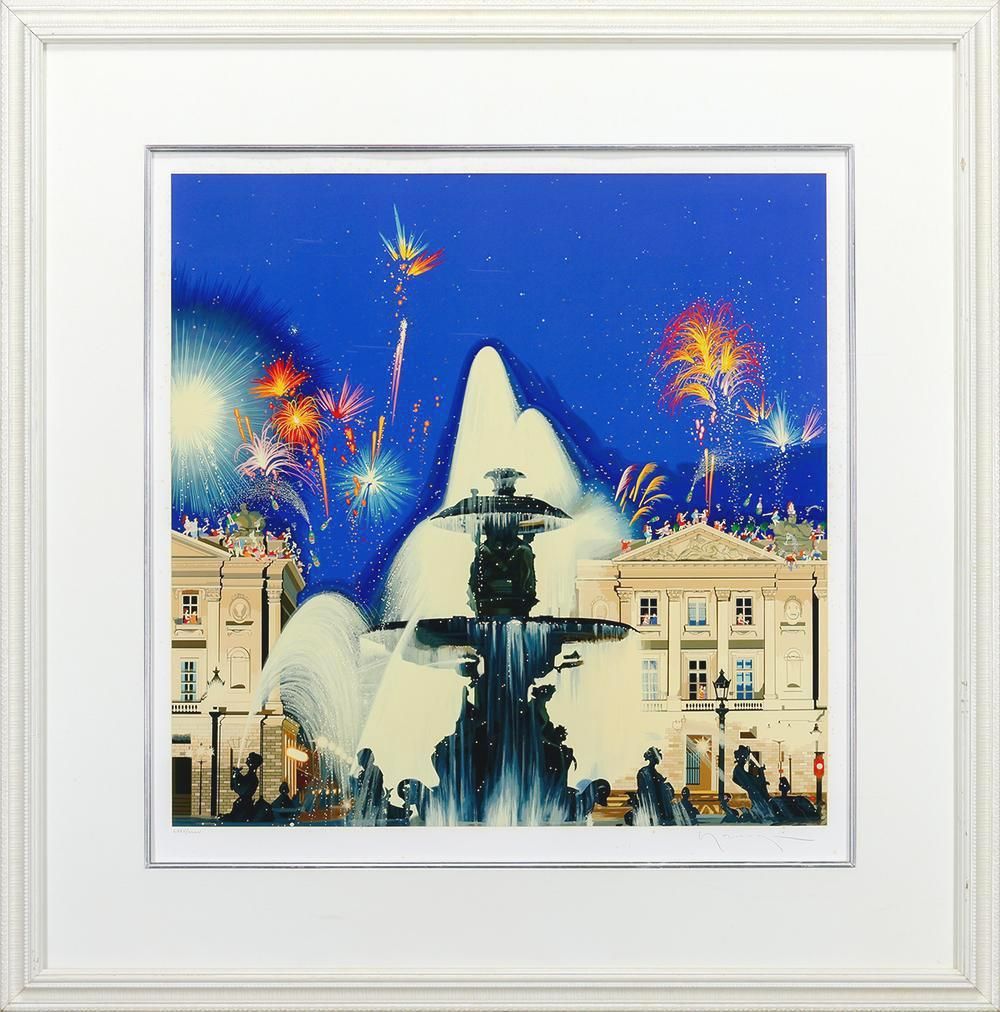 真作 WISH ヒロ ヤマガタ コンコルド広場の噴水 シルクスクリーン 12号大 大作 直筆サイン 25083103