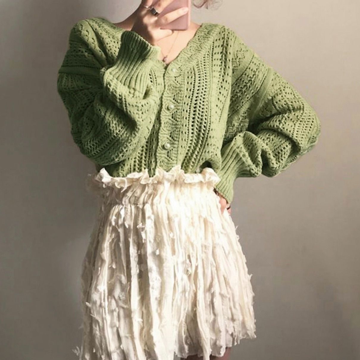 レトロ ヴィンテージ コットン レース編みカーディガン レース編み カーディガン ニット vネック 春服 レトロ おしゃれ
