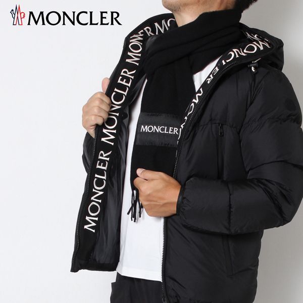モンクレール MONCLER 中綿ロゴチケット ウールマフラー【ブラック