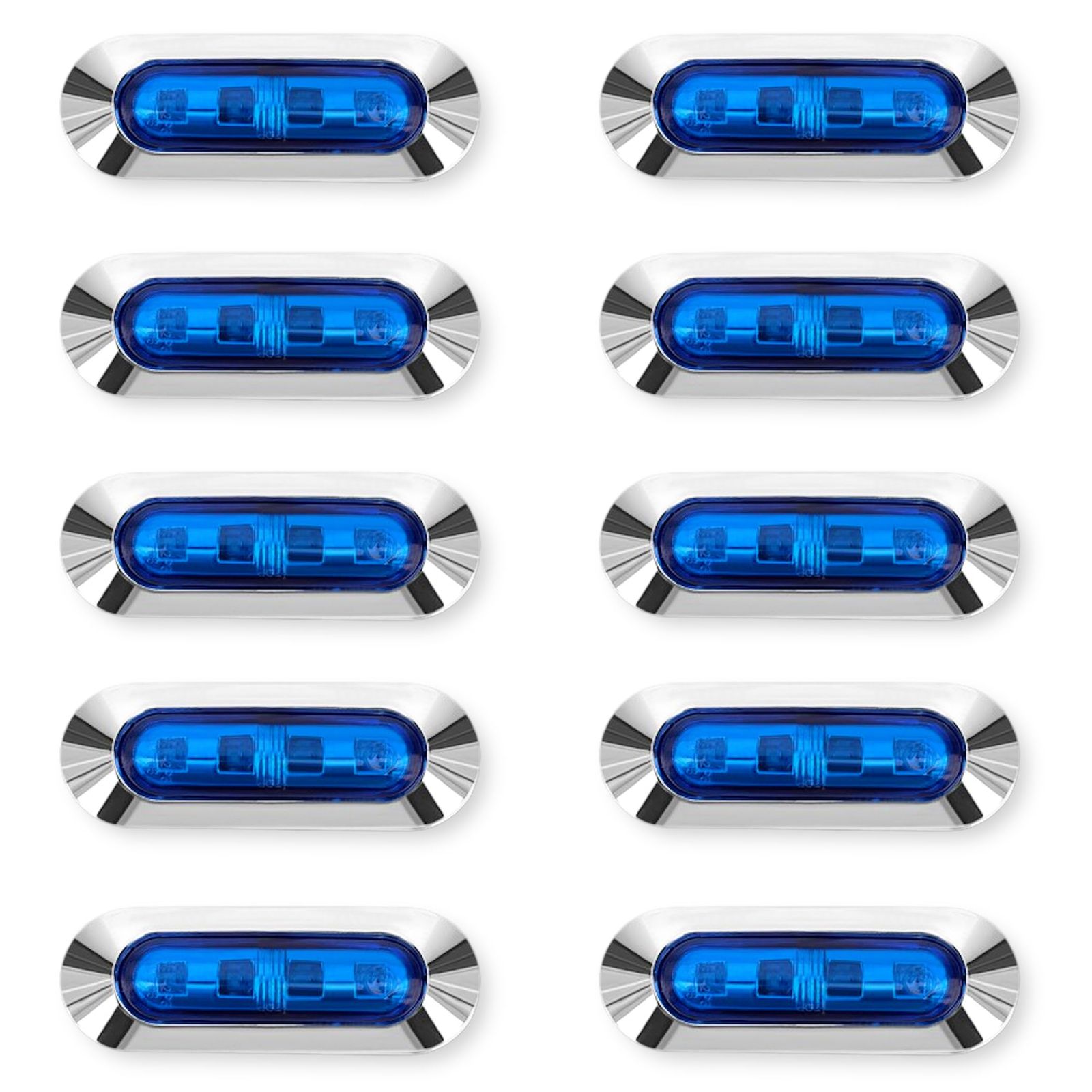 Lezalic LED 4連 カラーレンズ 10個セット 12V 24V 高輝度 小型 ランプ サイド マーカー 防水型 トラック メッキ カスタム (ブルー) [ブルー]
