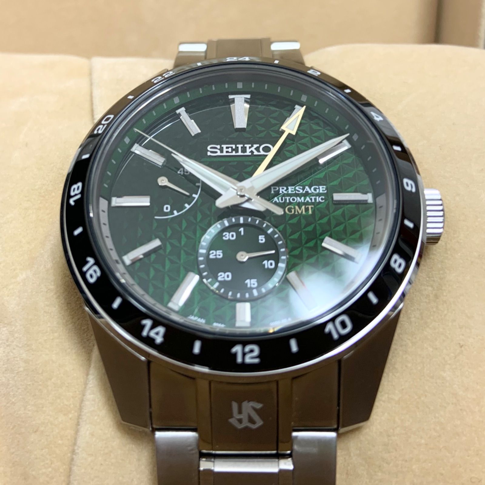 美品】 SEIKO PRESAGE SARF003 自動巻き GMT グリーン 裏スケ 