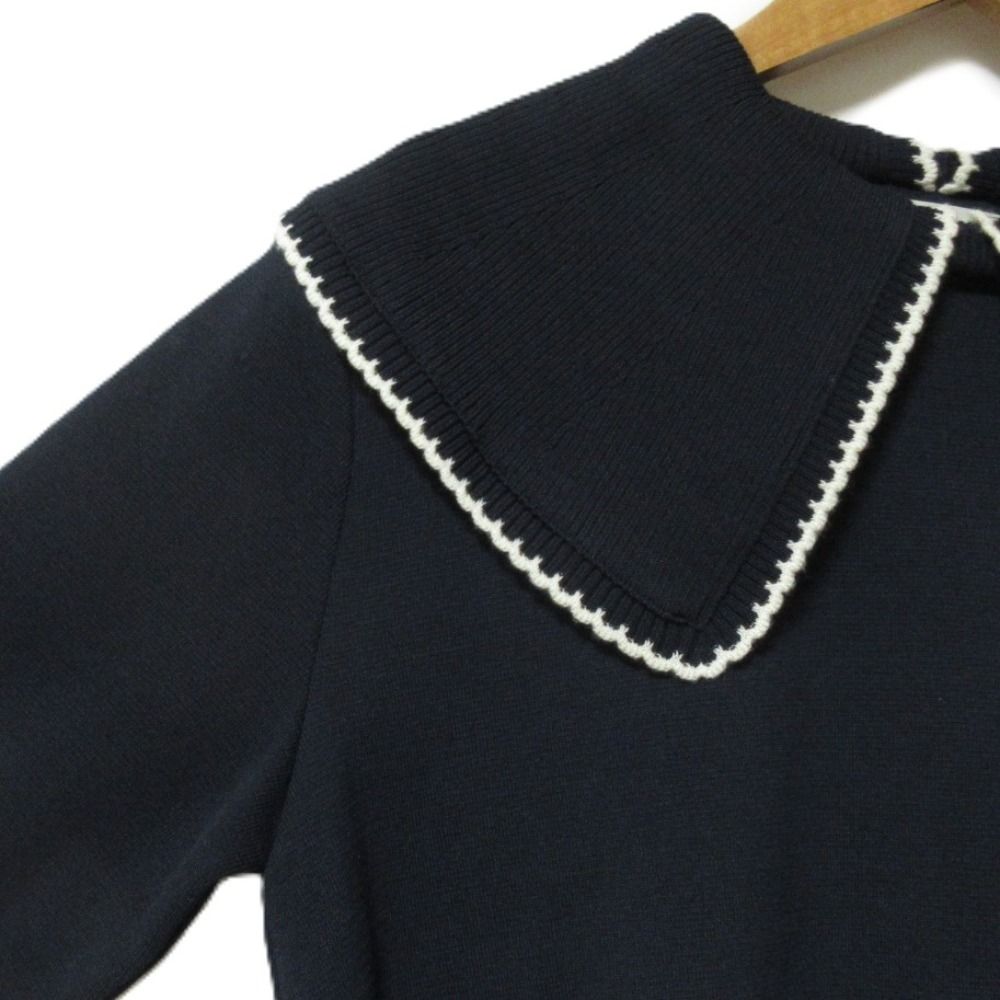 美品 24SS yori ヨリ 七分袖 コットン刺繍カラーニット セーター