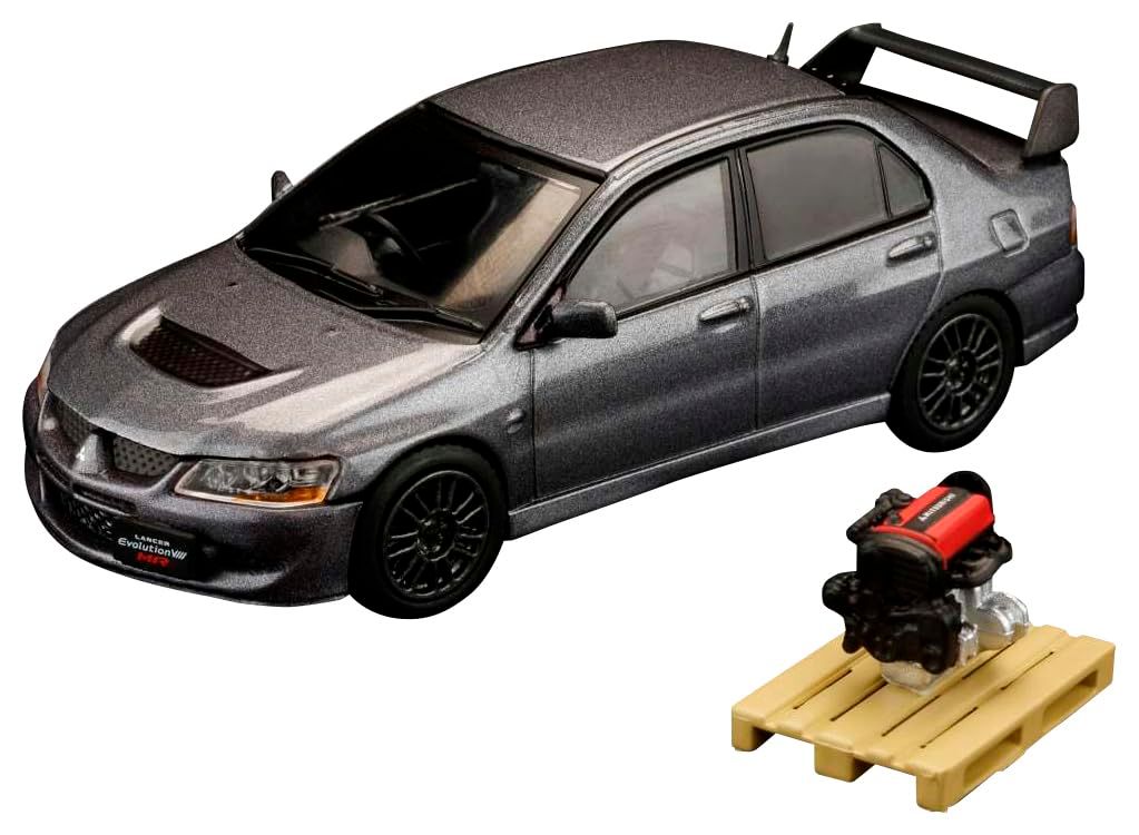 HJ64 1/64 三菱ランサーエボリューション 8 MR GSR エンジンディスプレイモデル付き ミディアムパープリッシュグレーマイカ 完成品 