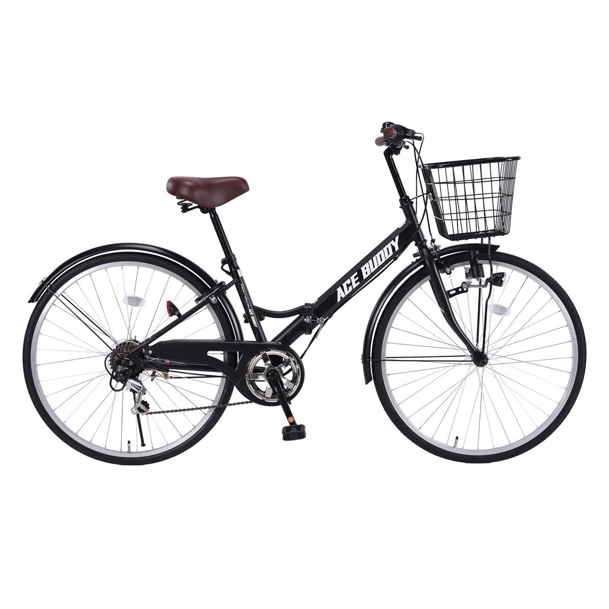 自転車 シティサイクル 折りたたみ自転車26インチ ママチャリ シマノ６段変速カゴ鍵LEDライト BRIGHTFACE_UK