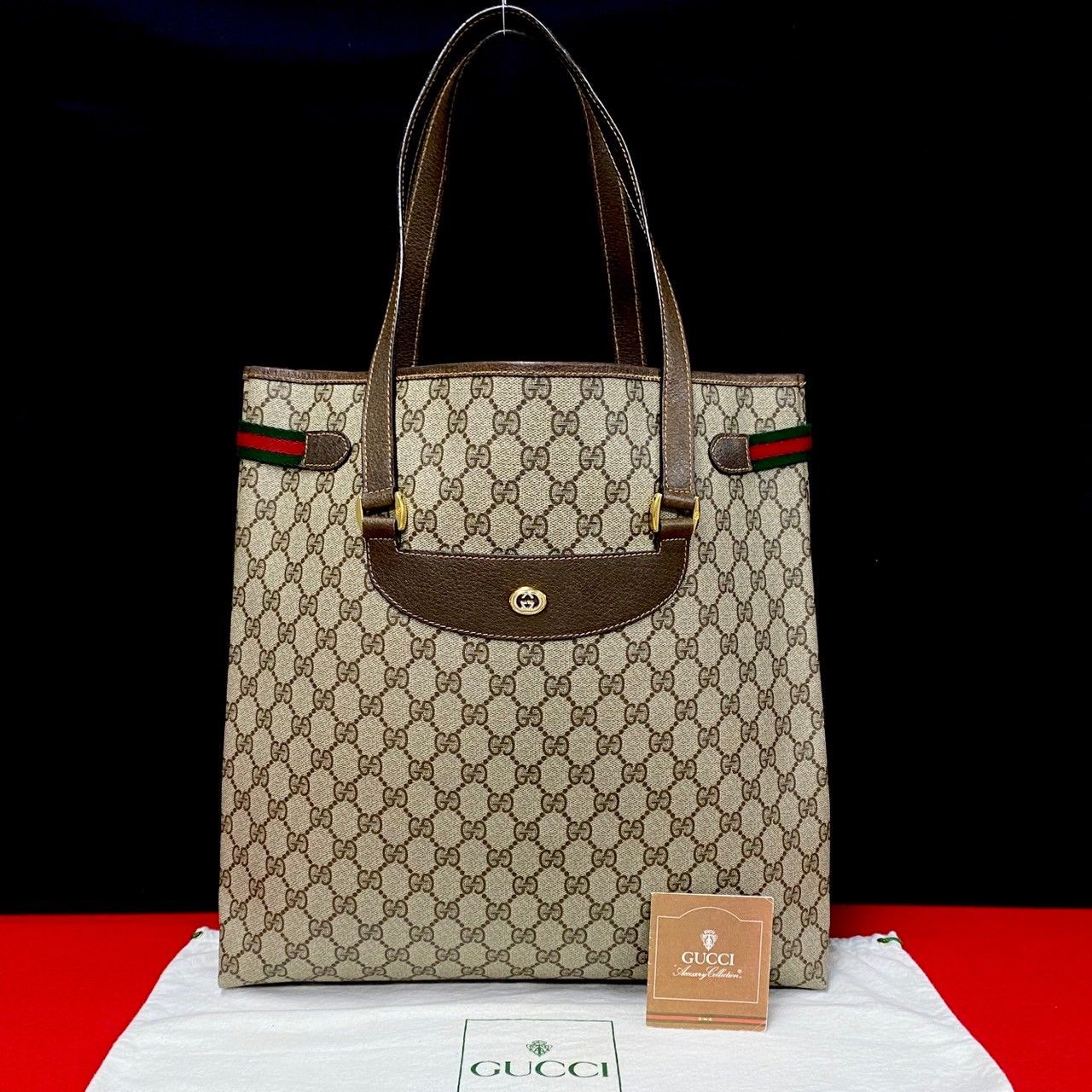 極 美品 GUCCI グッチ オールドグッチ シェリーライン GG ロゴ レザー 本革 トートバッグ ハンドバッグ A4収納可 ブラウン 24511  - メルカリ