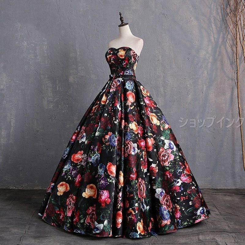 ロングドレス 花プリント