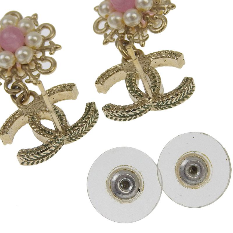 シャネル CHANEL ピアス ココマーク フェイクパール GP ピンク