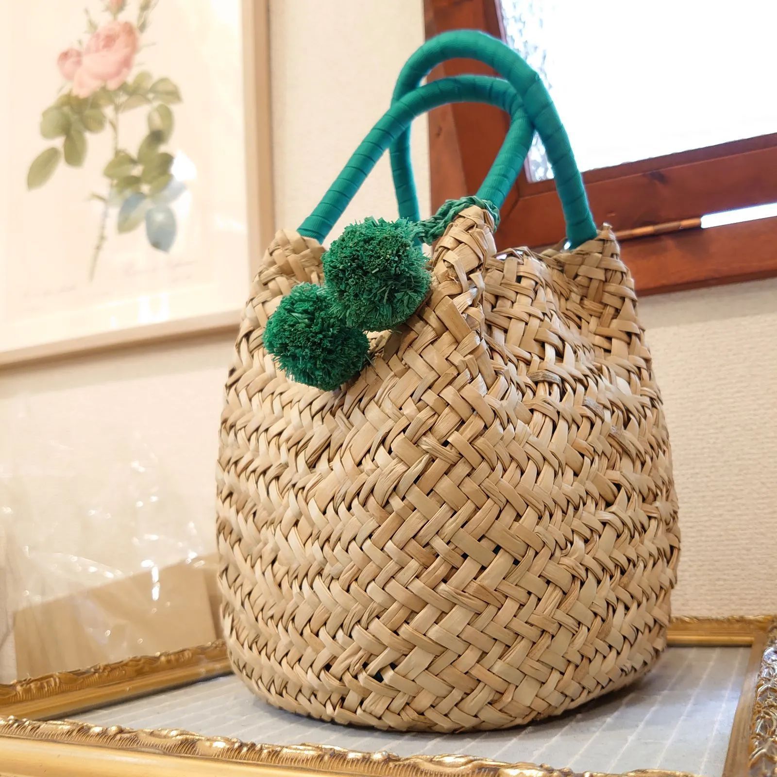 新品未使用 送料無料 おしゃれ かご バッグ シーグラス 水草 コロンと  