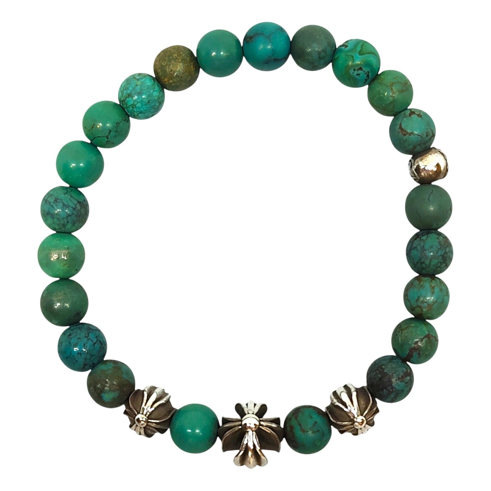 【CHROME HEARTS 】8mmターコイズビーズブレスレット CHROME HEARTS クロムハーツ ビーズブレスレット BEAD クロス
