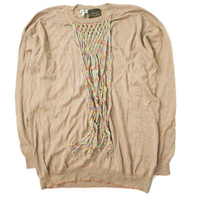 新品 LOEWE x Paula's Ibiza ロエベ パウラズ イビザ 19AW 別注 イタリア製 PAULA NET SWEATER  マルチボーダーフリンジクルーネックニット H3299250SM M MULTICOLOR セーター プルオーバー