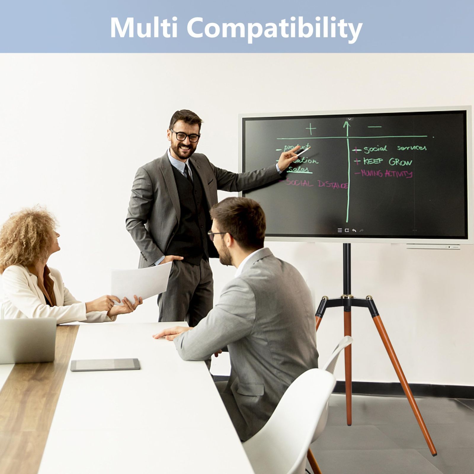 耐荷重40KG テレビマウント 天然木 高さ無段階調節 VESA規格 家用 自立型 コーナー 32-65インチ対応 高さ無段階調節 三脚TVスタンド 組み立て簡単 テレビスタンド イーゼル 木目調 Fydeamer