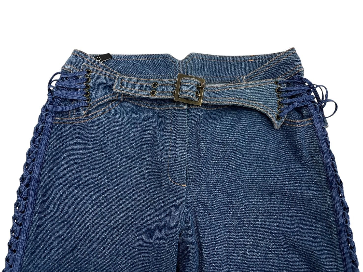 Christian Dior クリスチャンディオール レースアップデニムパンツ 2H12044242 サイズ38 ロゴプレート ガリアーノ期 ブルー 4b007921 DECORATOM_COM_BR