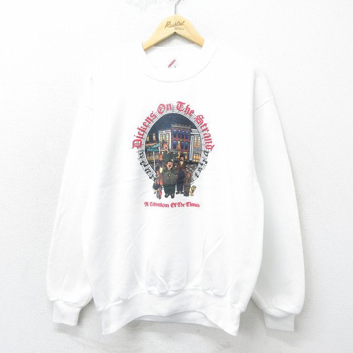 L/古着 ジャージーズ 長袖 スウェット メンズ 90s Dickens クルーネック 白 ホワイト 24sep12 中古 スエット トレーナー トップス