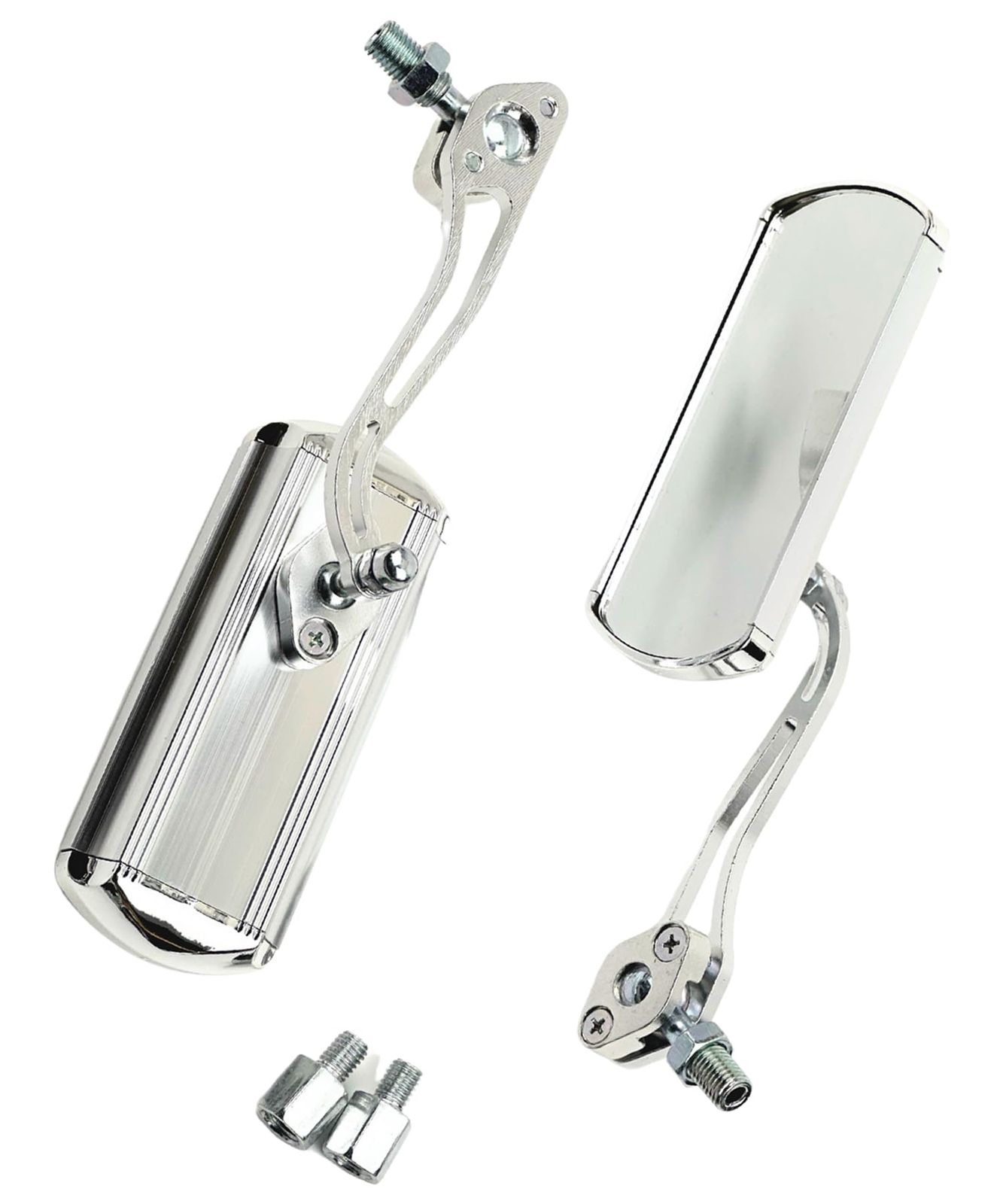 新品 HTharros バイク ミラー 左右セット アルミ 正ネジ10mm アダプター8mm シルバー 汎用 社外品 SB