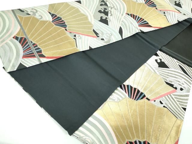 美品！　銀蘭　唐織　扇面　六通柄　袋帯　440cm 帯　花柄　扇面 平和屋着物◎六通柄袋帯 扇面花文 金銀糸 正絹 逸品 DAAT2504qa