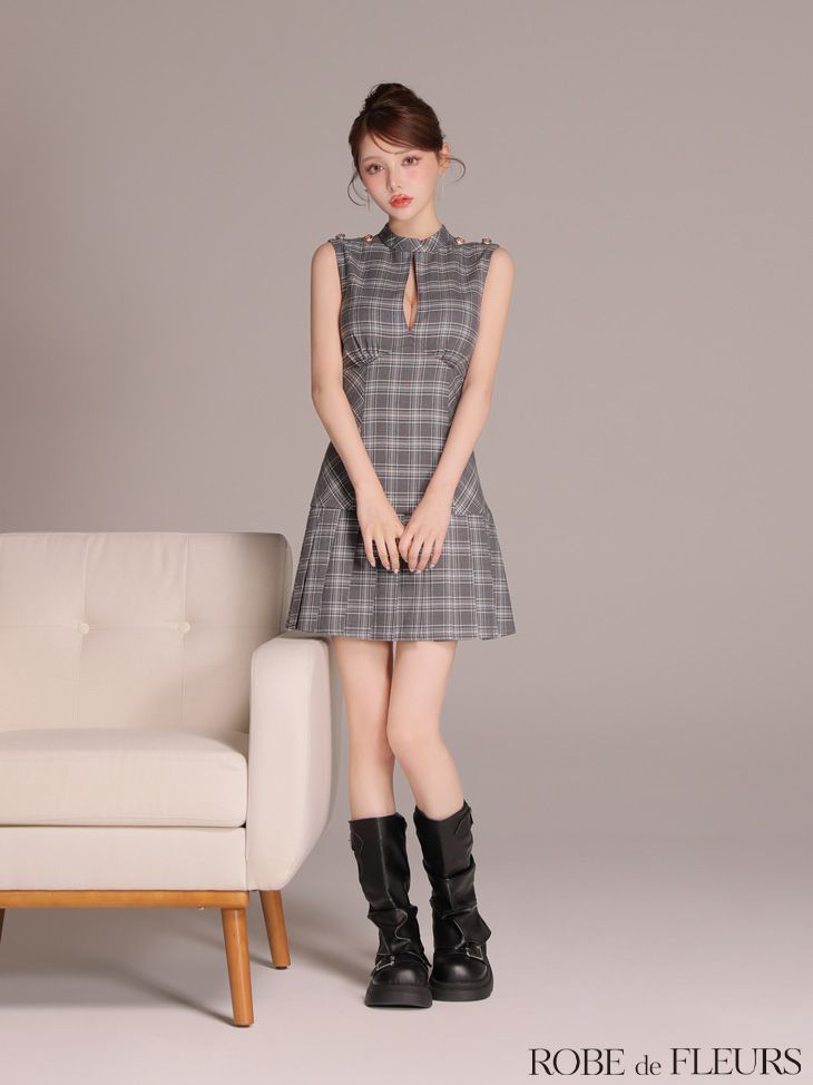 ROBE de FLEURS 水玉ミニドレス グレー