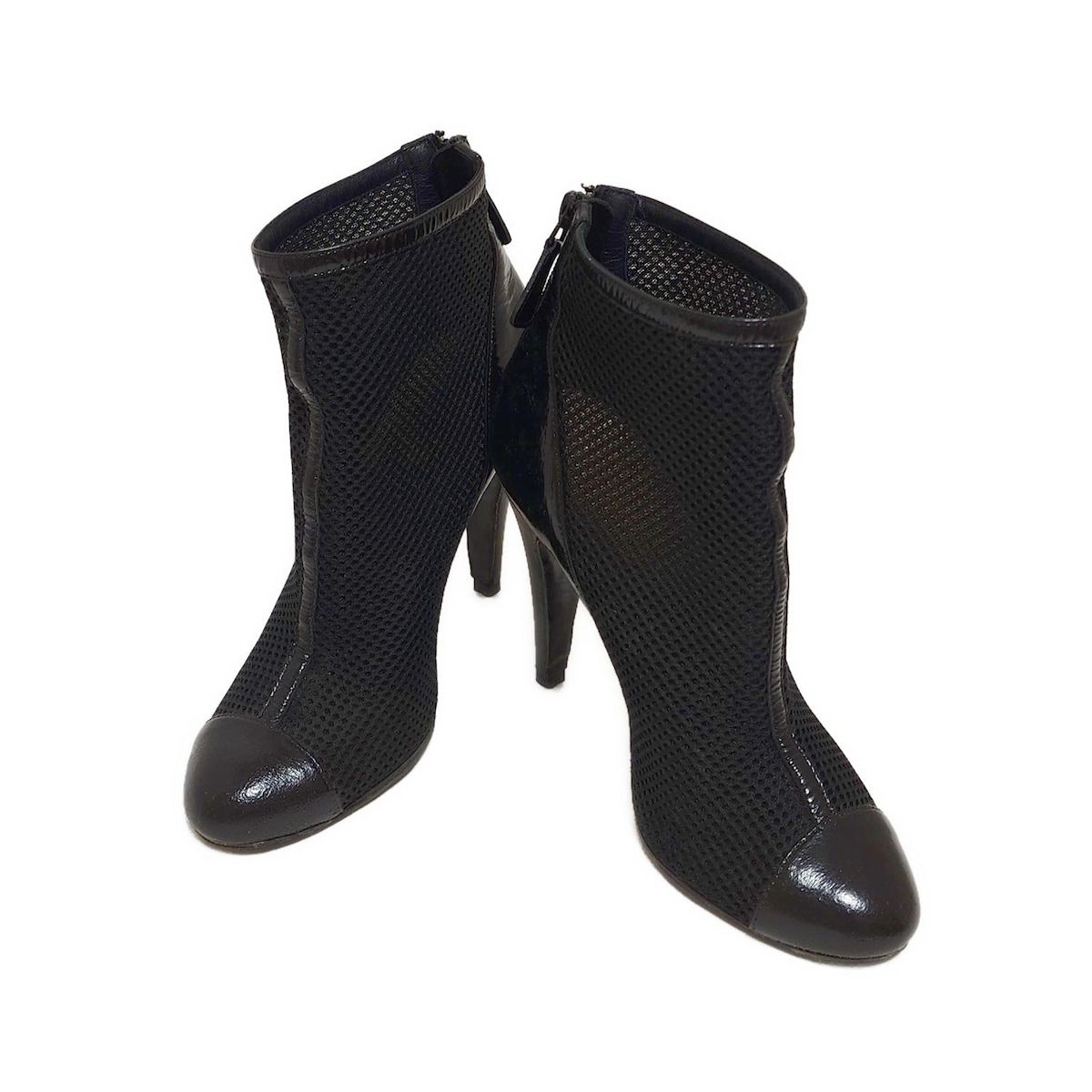 CHANEL シャネル ショートブーツ 35 1 2 C レディース - 黒 メッシュ レザー