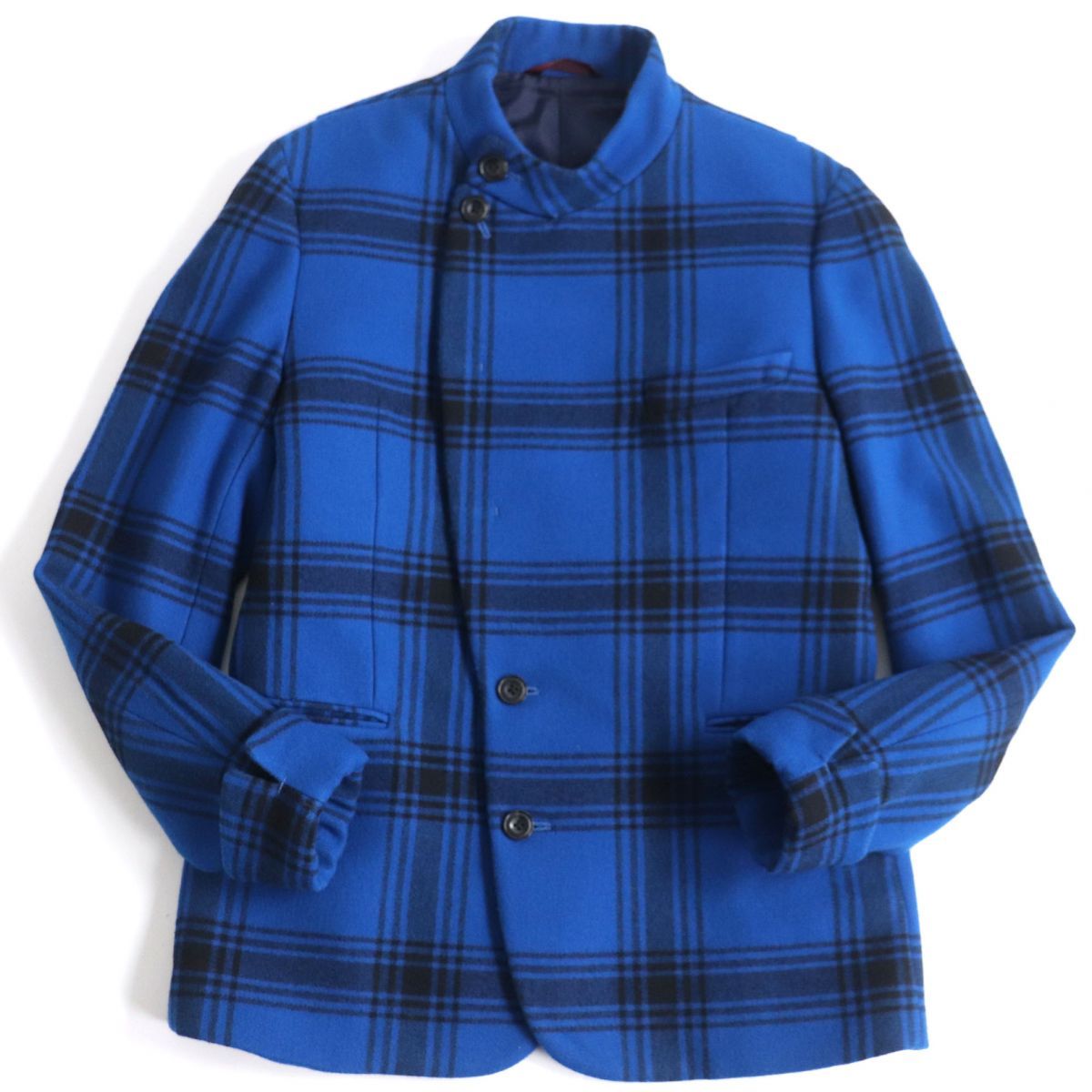 美品▽Paul Smith ポールスミス スタンドカラー チェック柄 シルク使用 