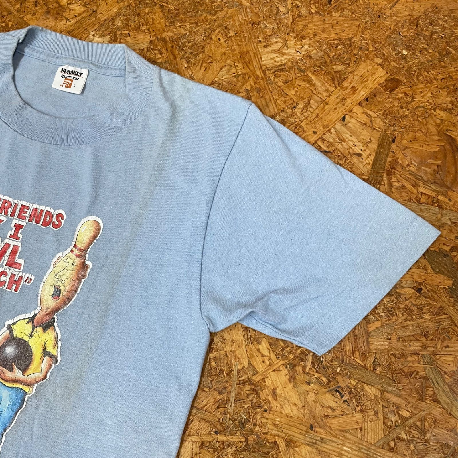 70s デッドストック USA製 金タグ sportswear キッズTシャツ 80s USA製 SUNBELT sportswear Tシャツ L ライトブルー 旧タグ