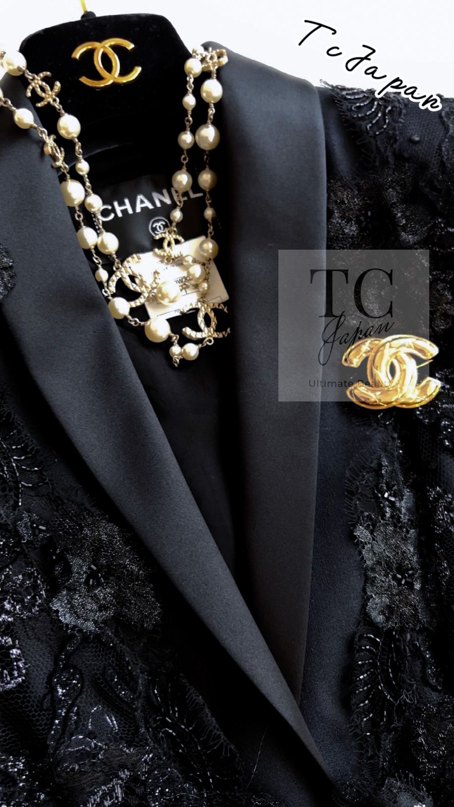 シャネル ジャケット CHANEL 91万 ブラック ルサージュ レース ビーズ  