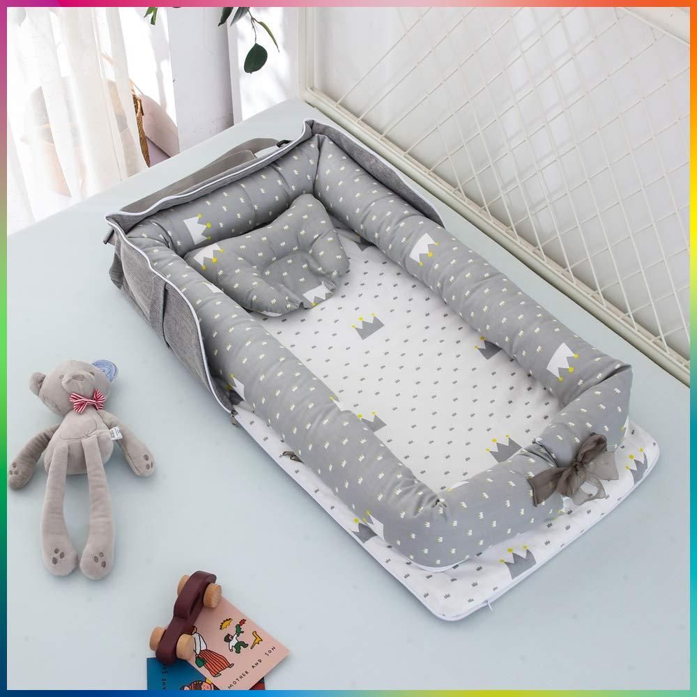 Luddy ベビーベッド 新生児 枕付き ベッドインベッド 折りたたみ式 携帯型ベビーベッド 添い寝 ポータブル 出産祝い 通気性 洗濯可能 0-24ヶ月