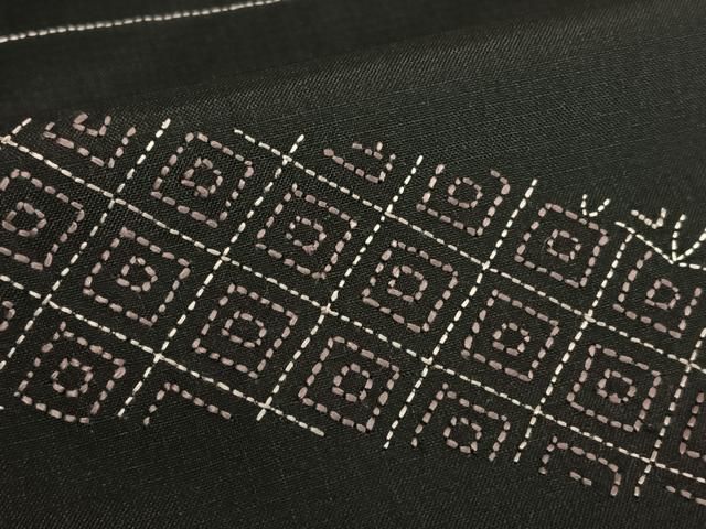 平和屋着物○本場染大島紬 訪問着 刺繍 刺し子 七宝文 青海波 正絹