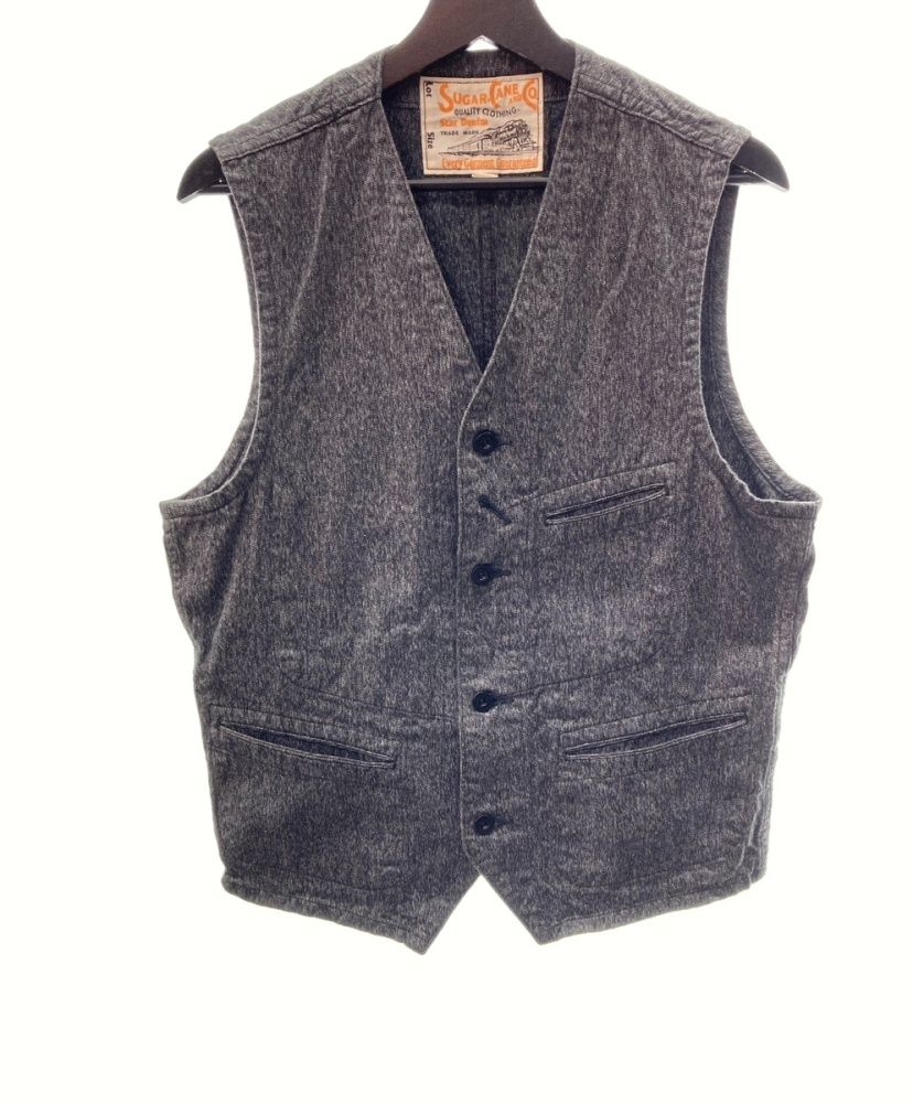シュガーケーン SUGAR CANE 9oz. BLACK COVERT WORK VEST ブラックコバート ワークベスト フロントボタン 黒 SC12795 40 ベスト 無地 グレー 104MT-271
