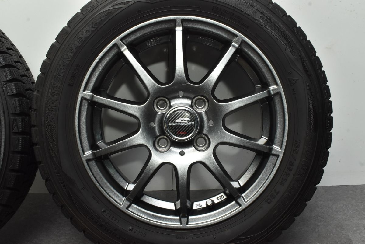 【美品】シュナイダー 14in 4.5J +40 PCD100 ダンロップ ウィンターマックスWM01 165/65R14 パッソ ルーミー タンク ソリオ トール ブーン