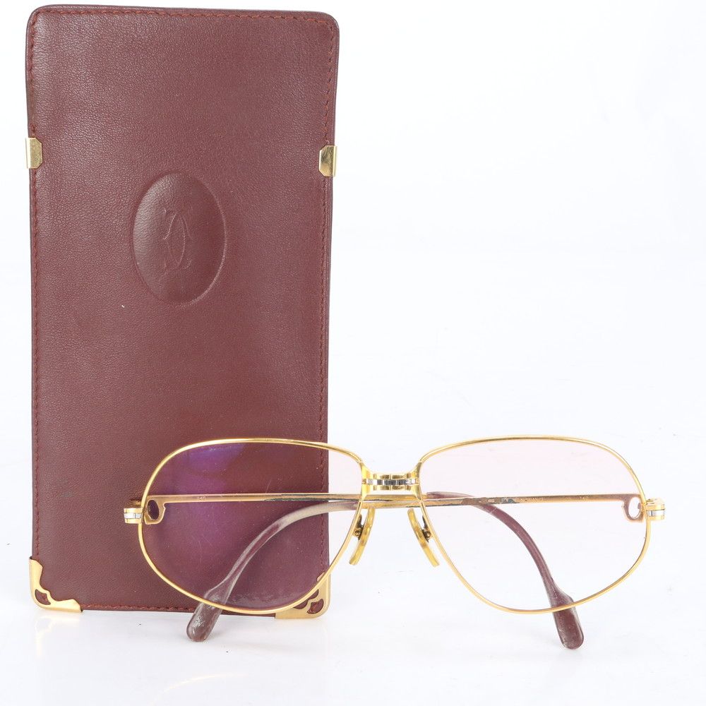 カルティエ ケース付き トリニティ メガネ 眼鏡 アイウェア ファッション ゴールド レザー ケース メンズ レディース RRE CE29-4【】