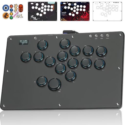 Haute42アケコンレバーレスレバーレスコントローラーU16ブラックレバーレスアケコン格ゲー向けForPCSwitch2SwitchPS4PS3WindowsなどEVO大会膝置き可 薄の厚さ天板広めボタンが外れ難い