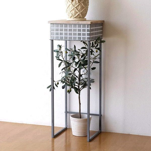 花台 玄関 室内 フラワースタンド アンティーク おしゃれ 木製 アイアン 観葉植物置き台 植木鉢スタンド 鉢置き 飾り台 花瓶台 花置き台 北欧 モダン レトロ 木 スリム 脚付き 四角 正方形 角 ハイタイプ 高さ76cm メタルとウッドのスタンド L