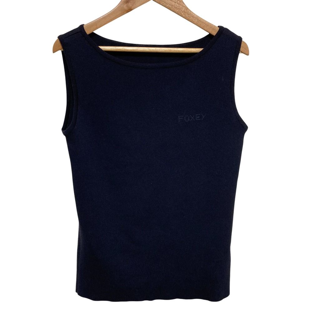 FOXEY フォクシー Knit Top Shel ノースリーブニットベスト セーター 41209 サイズ38 ミッドナイトブルー レディース 古着