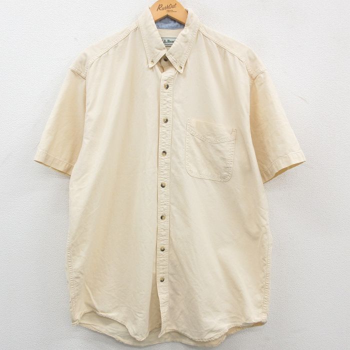 XL/古着 エルエルビーン LLBEAN 半袖 シャツ メンズ 90s コットン ボタンダウン 薄黄 イエロー 23apr18 中古 トップス
