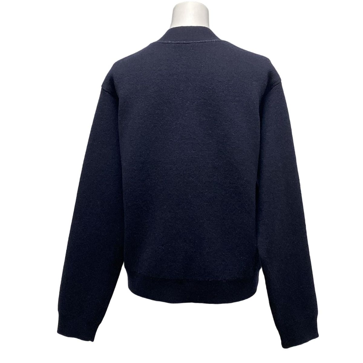 CHANEL - CHANEL(シャネル) カーディガン サイズ38 M レディース - P76962 ダークネイビー 長袖/カシミヤ混/ドット柄/フラワーボタン/リバーシブル カシミヤ シャネル カーディガン サイズ38 M レディース - P76962 ダーク
