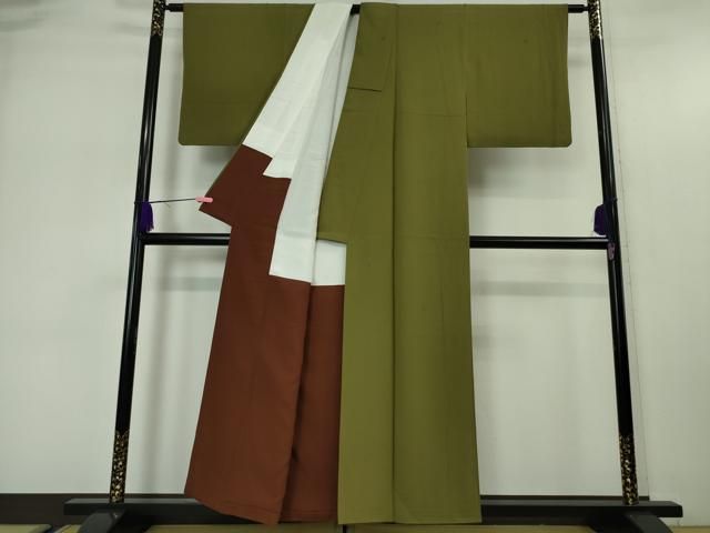 平和屋本店■極上　世界的人形師　辻村寿三郎　ジュサブロー　訪問着　舞桜　海松色地　逸品　DZAA5542kh5 平和屋本店□極上 世界的人形師 辻村寿三郎 ジュサブロー 訪問着 舞桜