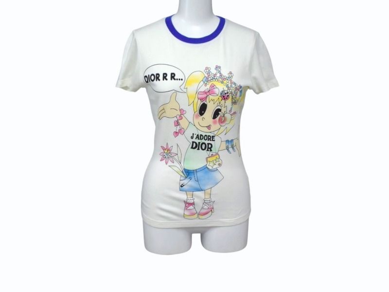 Christian Dior クリスチャンディオール J ADORE DIOR ジャドール 半袖Tシャツ 5E16155204 サイズ38 プリント ホワイト 4b003618