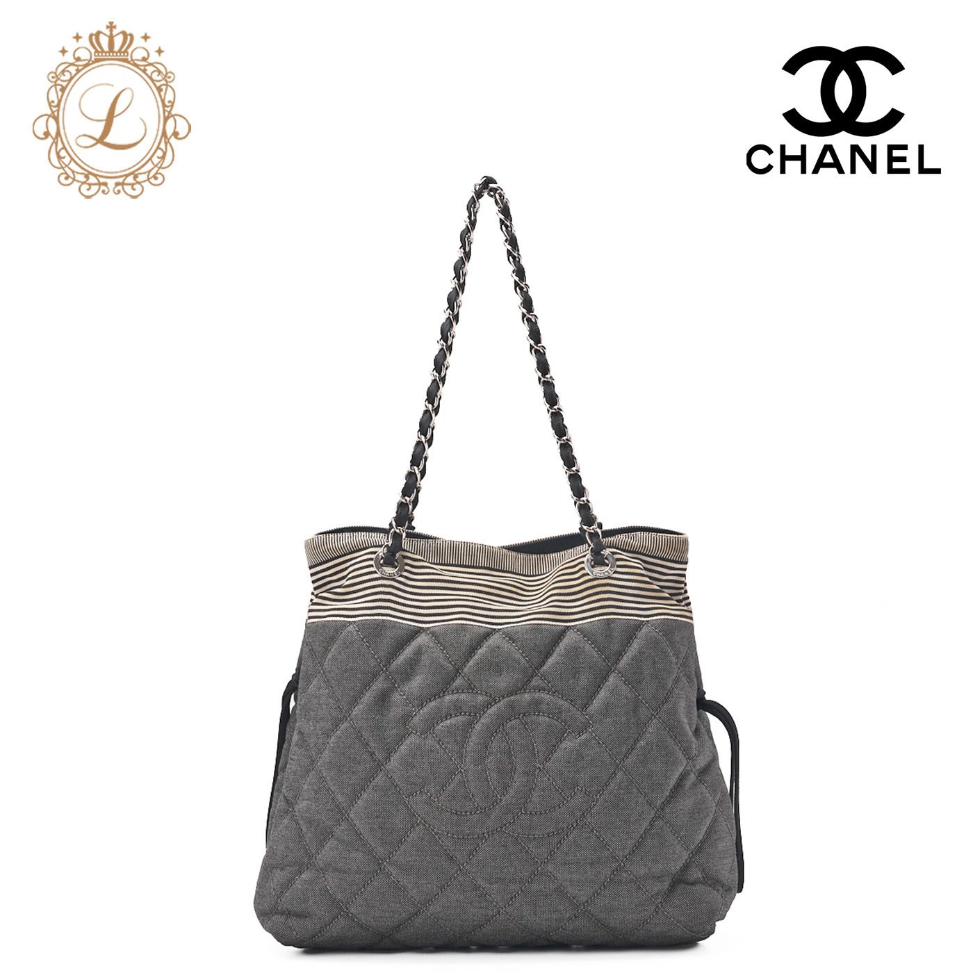 CHANEL シャネル ショルダーストラップ ココマーク グレー シルバー 美品 CHANEL シャネル ショルダーストラップ ココマーク グレー