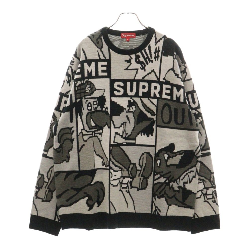 SUPREME シュプリーム 20SS Cartoon Sweater カートゥーンデザイン 総柄ニットセーター ホワイト/ブラック SUPREME (シュプリーム) 20SS Cartoon Sweater カートゥーンデザイン