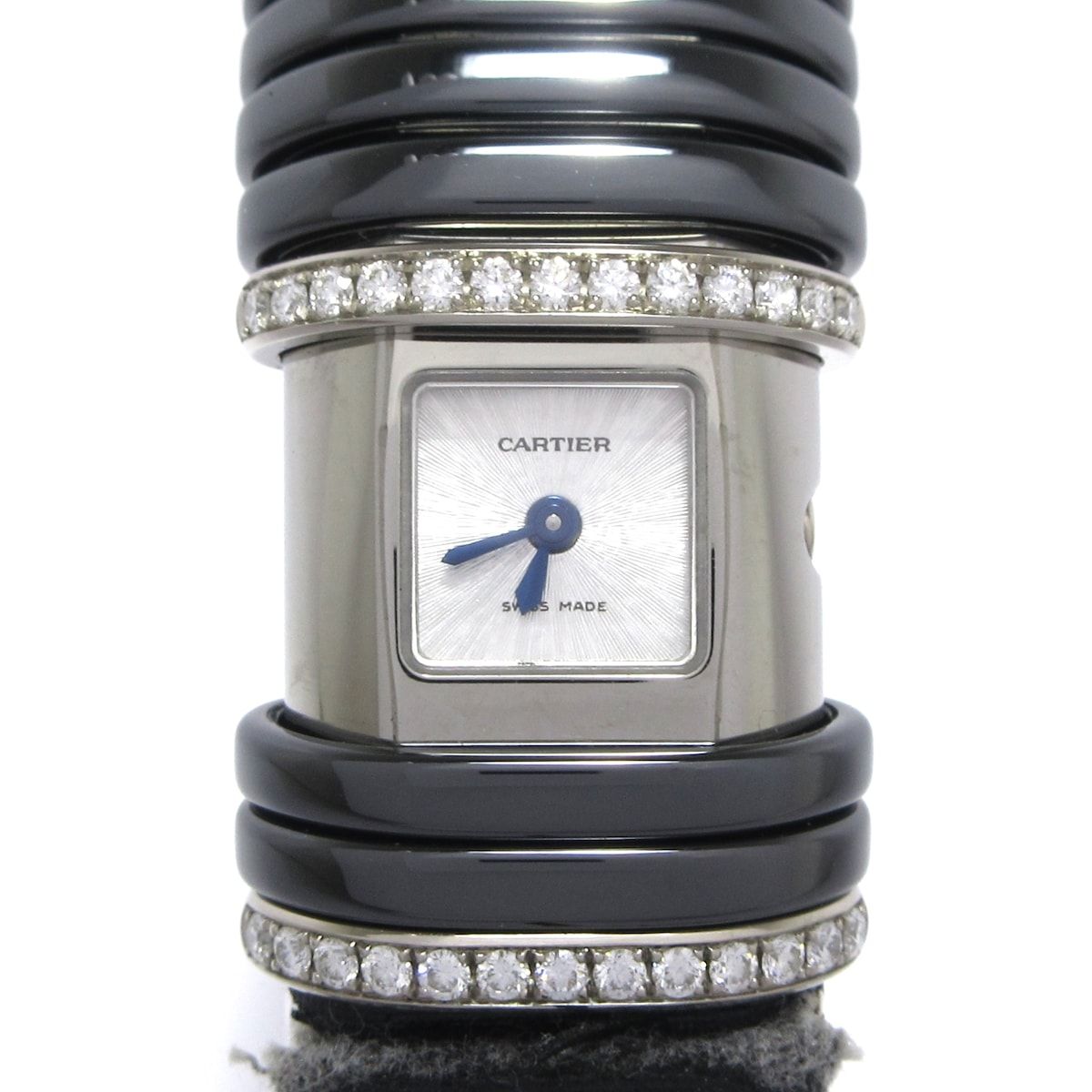 Cartier カルティエ 腕時計 デクラレーション WT000550 レディース チタン×SS×K18WG×ダイヤモンド|サテンレザーベルト シルバー