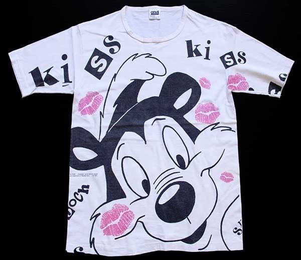 90s USA製 PEPE LE PEWペペルピュー Kiss 全面 染み込みプリント 