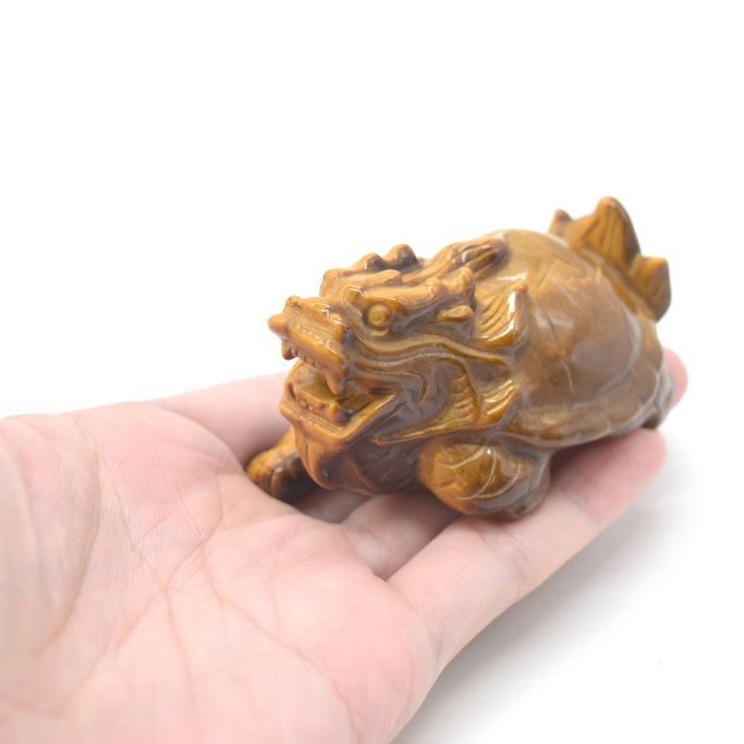 龍亀 ロングイ タイガーアイ 天然石製置物 虎目石 7.5cm - メルカリ