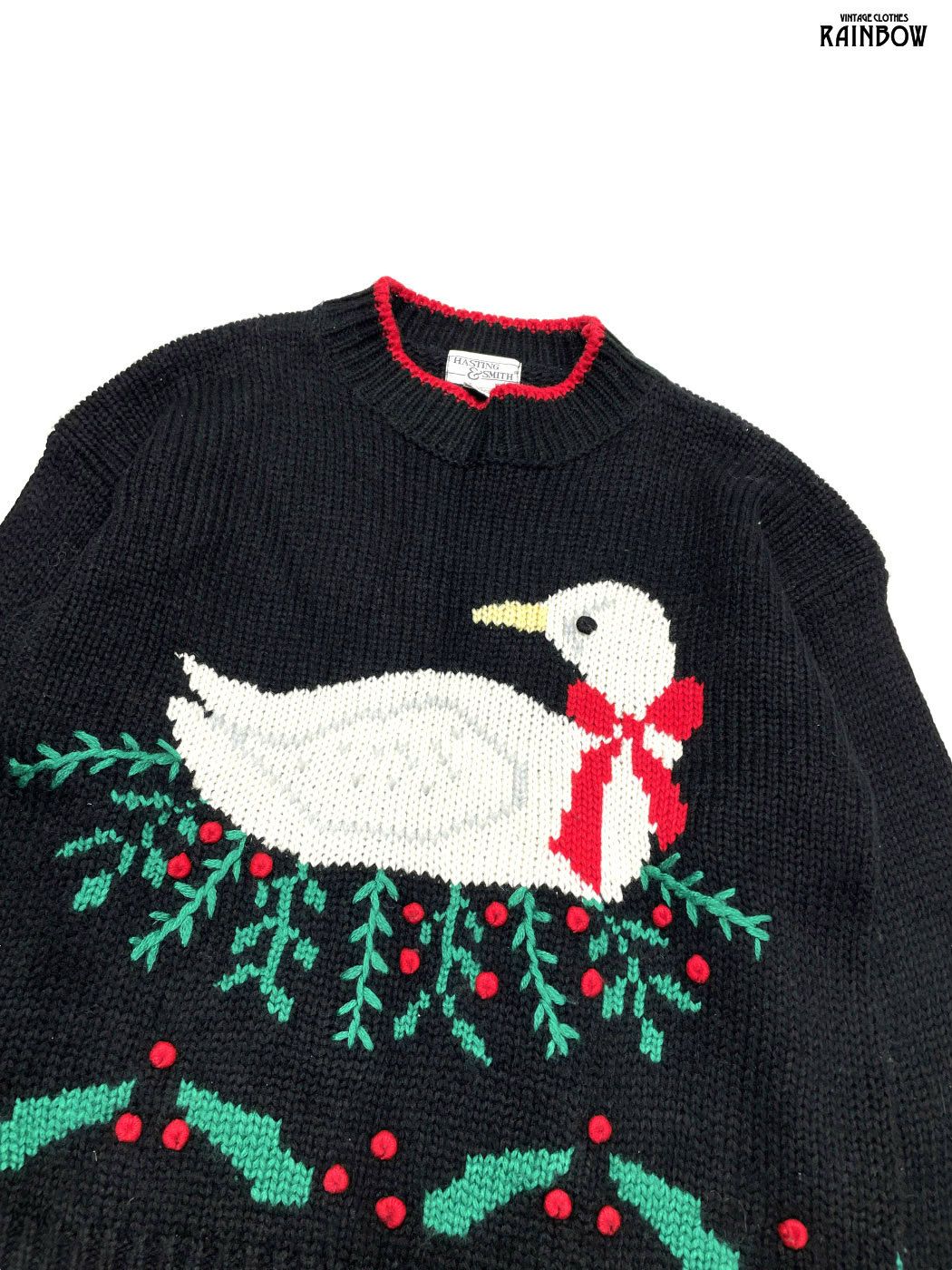 古着 HASTING - SMITH 刺繍 長袖 ニット セーター 黒 ttu 2510019