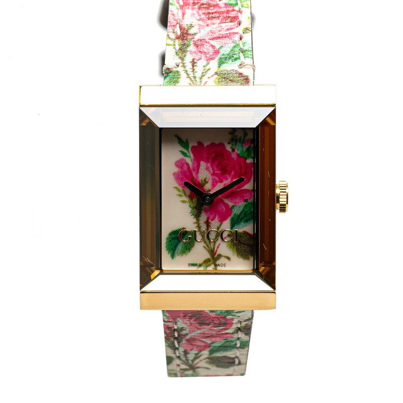 グッチ Gフレーム フローラル YA147406 ゴールド マルチカラー ステンレススチール レザー レディース GUCCI【1-0166877】