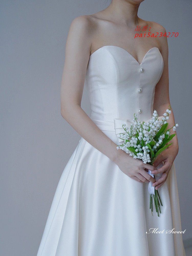 高品質で。 ウェディングドレス ロングドレス スレンダーライン Aラインドレス ベアトップ パールボタン ブライダル ウエディングドレス 前撮り 花嫁 結婚式 二次会 pai5a234270 高品質、全国送料無料!