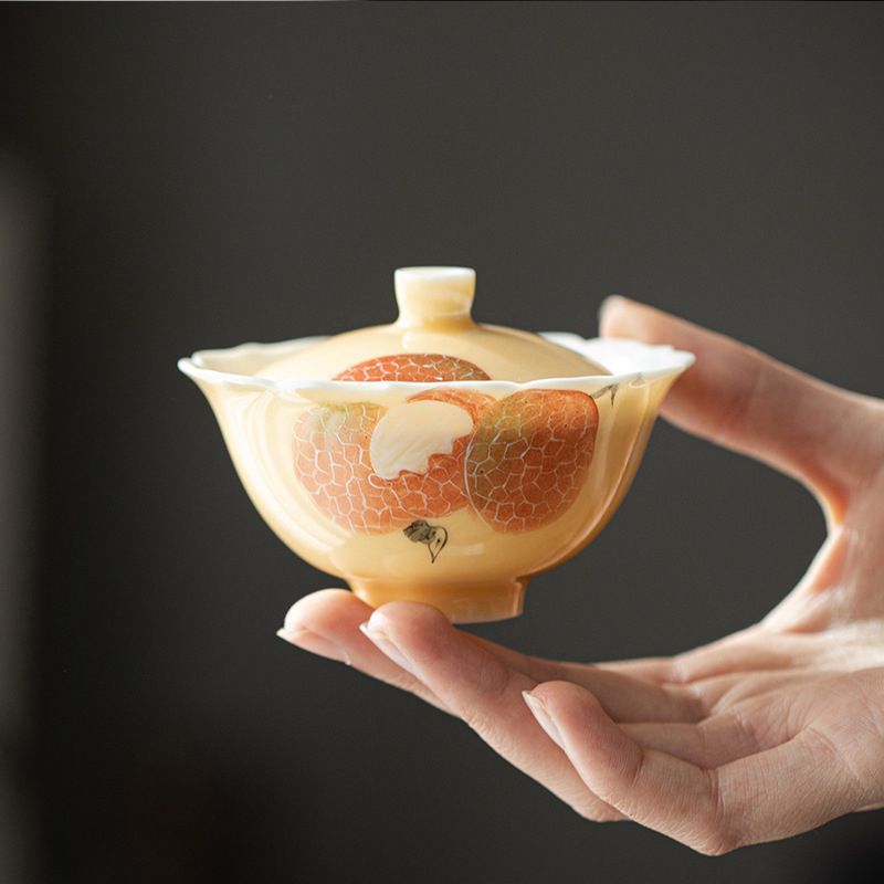 陶磁 手描き ライチ蓋碗 手作り カンフー茶器 中国茶器YEDA4394
