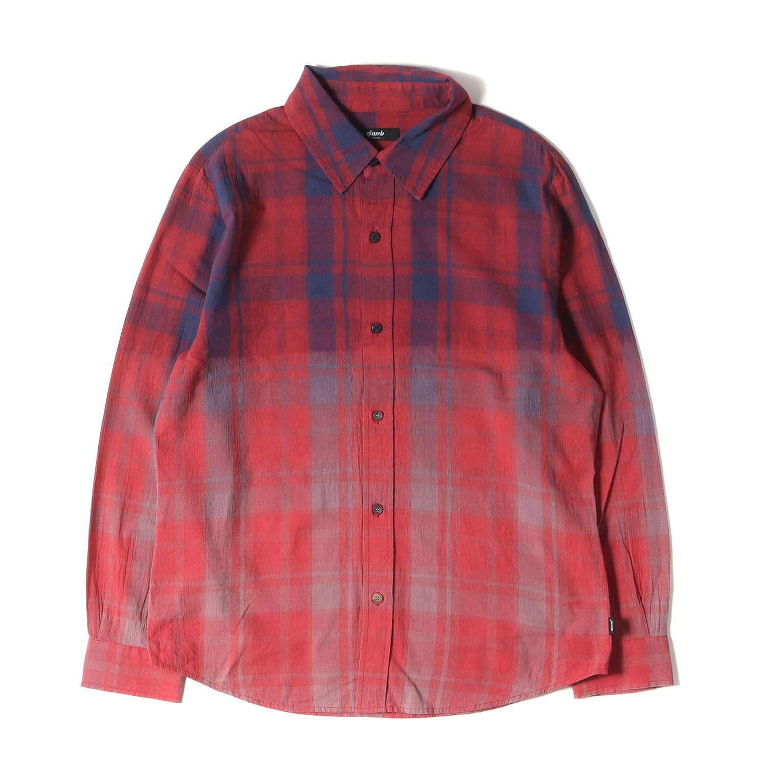 美品 glamb グラム シャツ サイズ:M 21SS グラデーション チェック シャツ Gradation check SH グランジ レッド ネイビー トップス カジュアルシャツ 長袖【メンズ】
